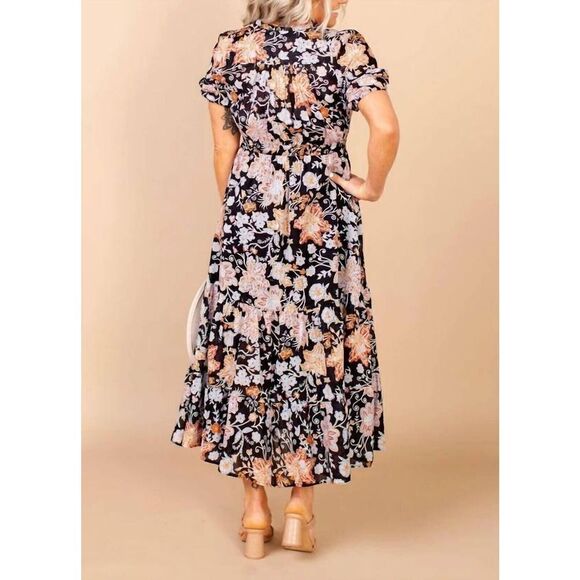 Elan VP5728 Women's Sz XS Black Botanical Print Cotton Maxi Dress - Picture 3 of 14